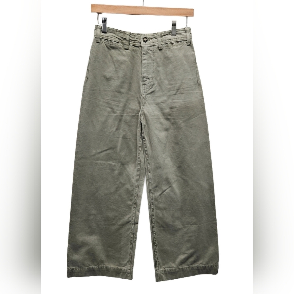 0108 We The Free Olive Sage Green Wide Leg Pants 26 High Waisted Relaxed Fit